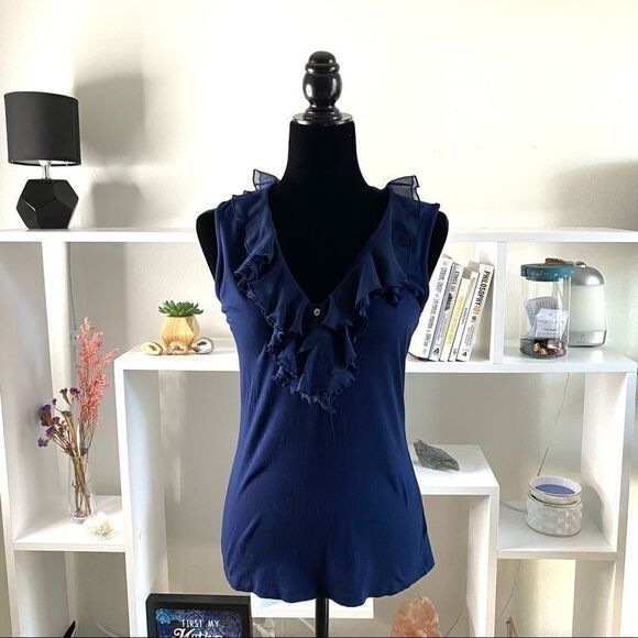 Ralph Lauren Blue Ruffled Top - Picture 2 of 6